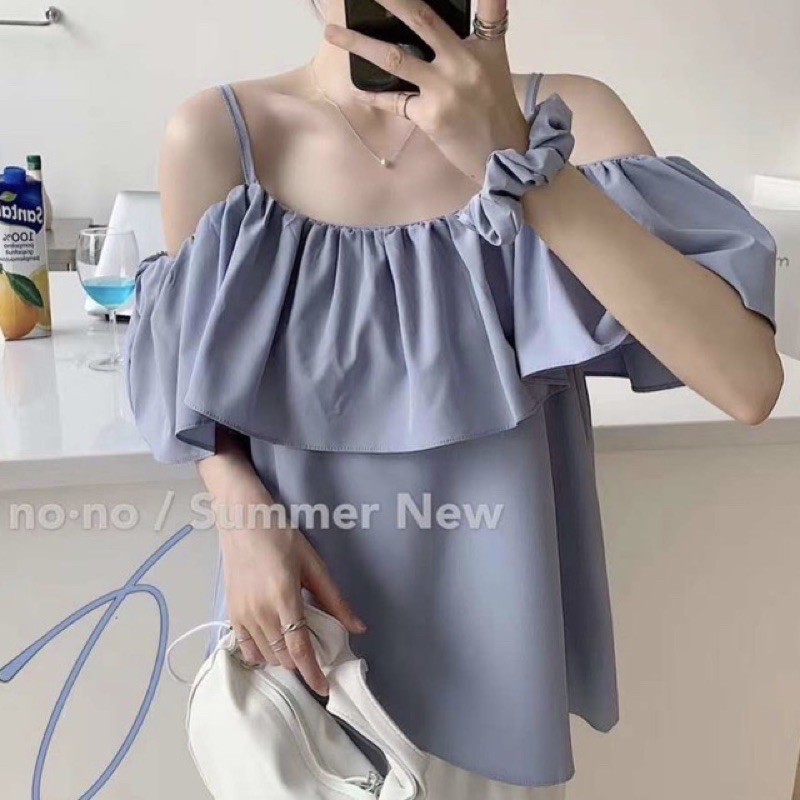 Áo hai dây trễ vai kèm dây tóc Ulzzang - Áo trễ vai 3 màu