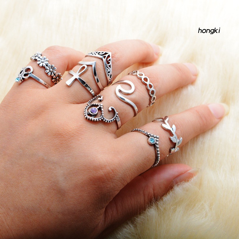 Bộ 10 nhẫn khớp ngón tay phong cách cổ điển thời trang dành cho nữ