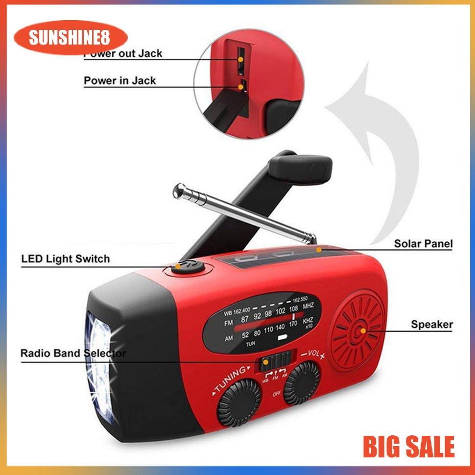 Đài radio cầm tay có đèn LED sử dụng năng lượng mặt trời
