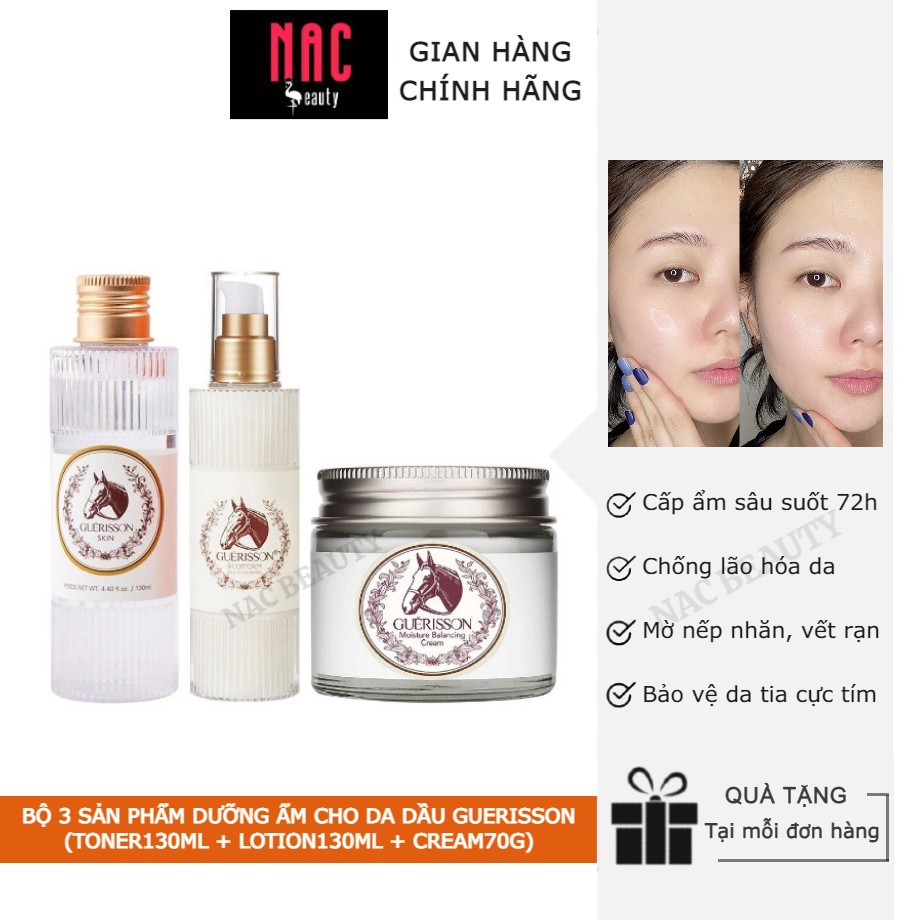 Bộ 3 Sản Phẩm Dưỡng Ẩm Cho Da Dầu Guerisson (Toner 130ml + Lotion 130ml + Balancing Cream 70g) _ Guerisson Chính Hãng