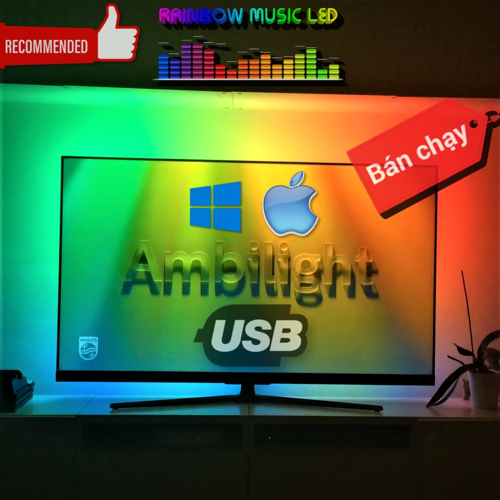 [CHÍNH HÃNG] Đèn led Ambilight USB theo màu màn hình kết hợp 100 hiệu ứng nháy theo nhạc (Hàng chất lượng)