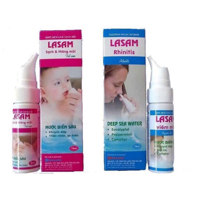 (Nhà Thuốc) Lasam nước biển sâu dịu nhẹ xịt mũi 70ml cho trẻ em và người lớn