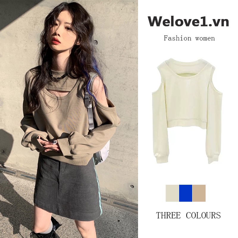 Áo sweater Cổ Tròn Dáng Rộng Hở Vai Màu Nâu Phong Cách Hàn Quốc Thời Trang Mùa Thu Mới 2022 Dành Cho Bạn Nữ