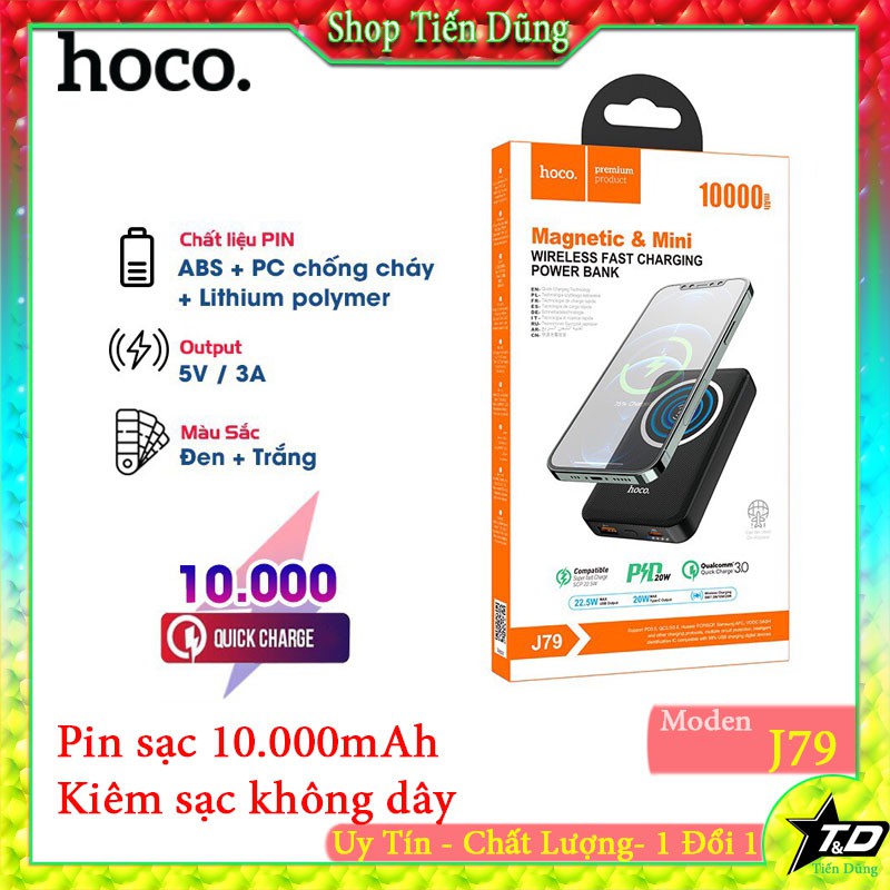 [Mã 44ELSALE2 giảm 7% đơn 300K] Pin sạc dự phòng hoco j79 kiêm sạc không dây 10000mAh sạc nhanh PD20W QC3.0