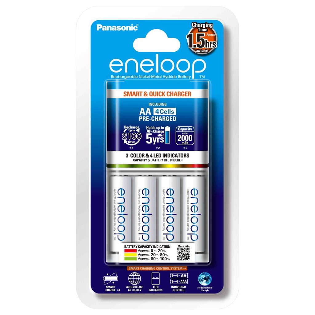 Bộ sạc pin Panasonic Eneloop nhanh , tự ngắt BQ-CC55 tặng kèm 4 pin sạc Eneloop 2000mah