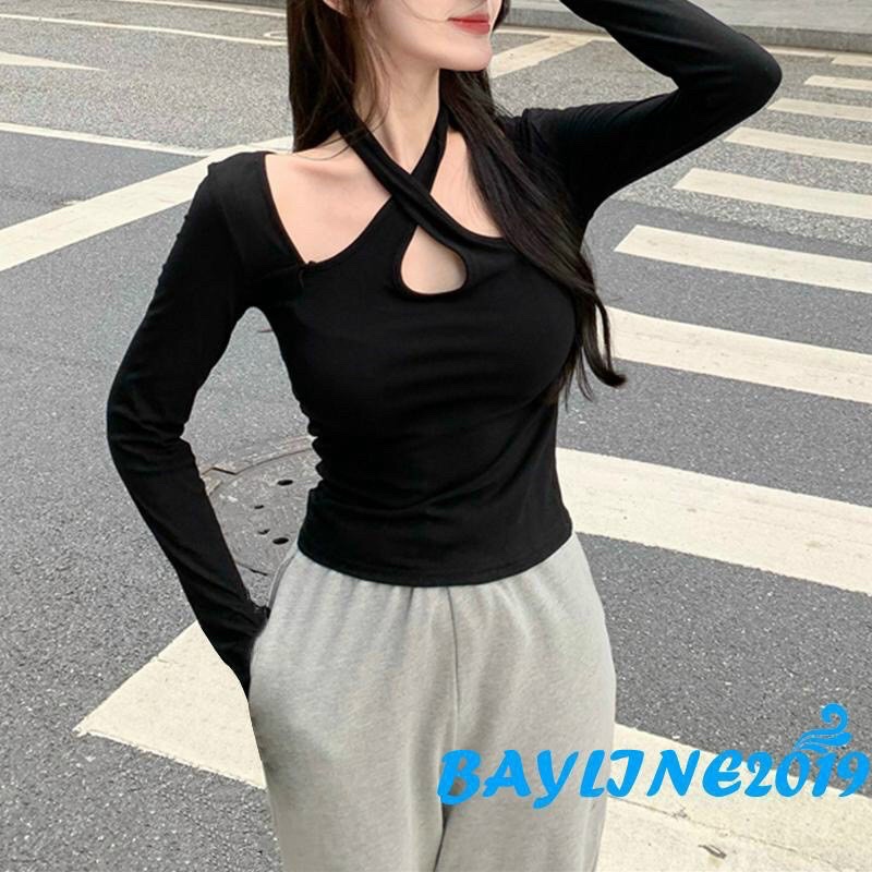 Áo ống khoét ngực dài tay xinh , áo thun khoét ngực giọt nước LY