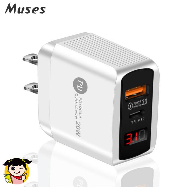 Cục Sạc Nhanh Điện Thoại Di Động PD 20W + QC 3.0 Cổng Kép Màn Hình Kỹ Thuật Số