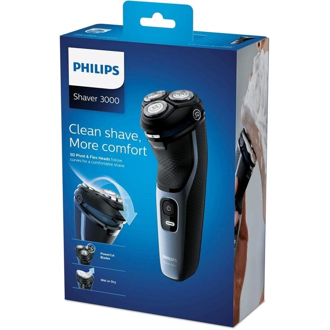 [Nhập Đức] Máy cạo râu Philips Series 3000 - S3133/51, lưỡi dao tự mài, có tông đơ tỉa râu và tóc mai, rửa được với nước