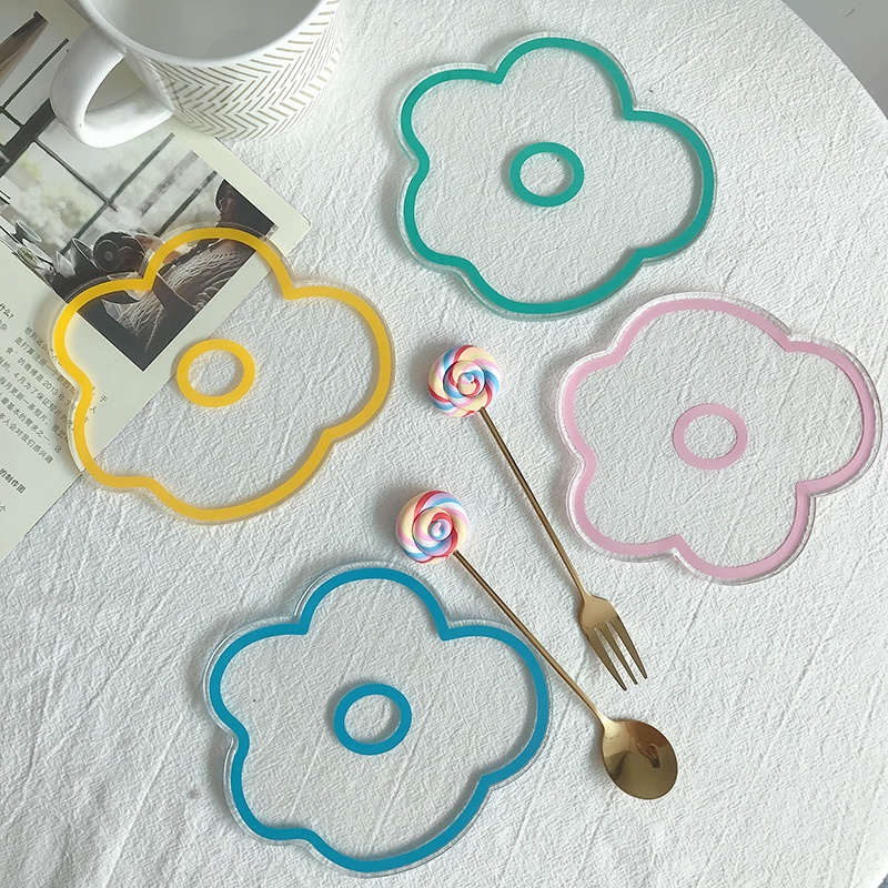 Miếng Lót Ly Bằng Acrylic Hình Bông Hoa Trong Suốt Nhiều Màu Sắc Tùy Chọn