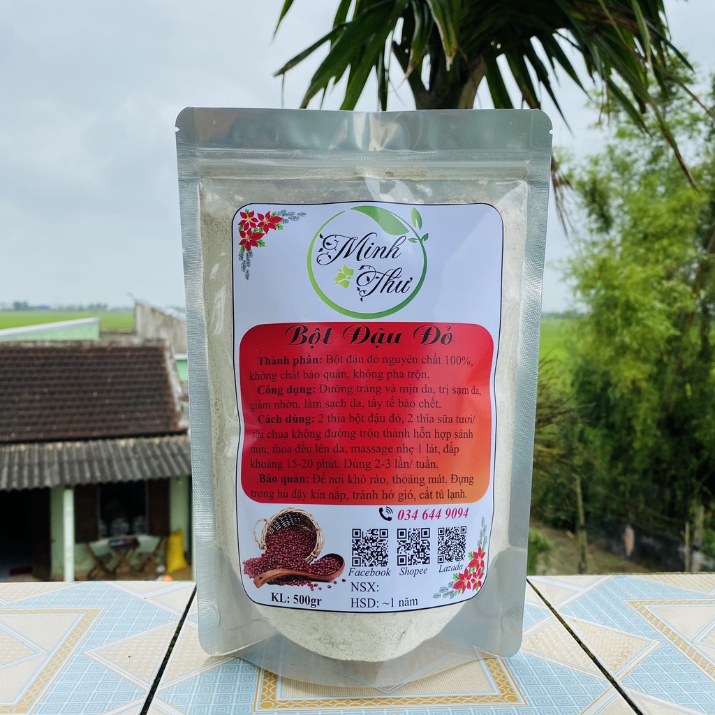 Bột đậu đỏ nguyên chất Minh Thư, bột đậu đỏ tắm trắng, đậu đỏ tẩy tế bào chết sạch mịn và an toàn cho da, túi 500gr