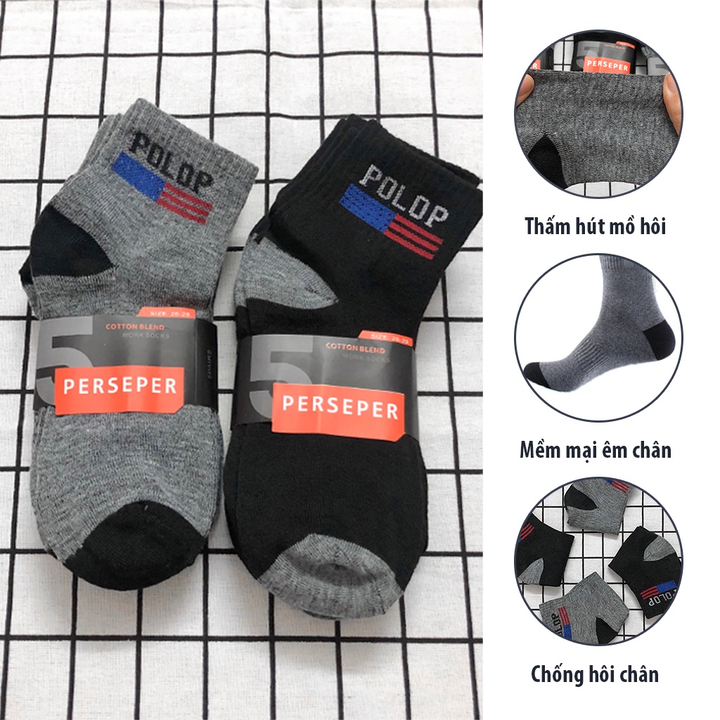 Combo 10 đôi tất, vớ nam cổ cao cotton co dãn chống hôi chân thấm mồ hôi thoáng mát