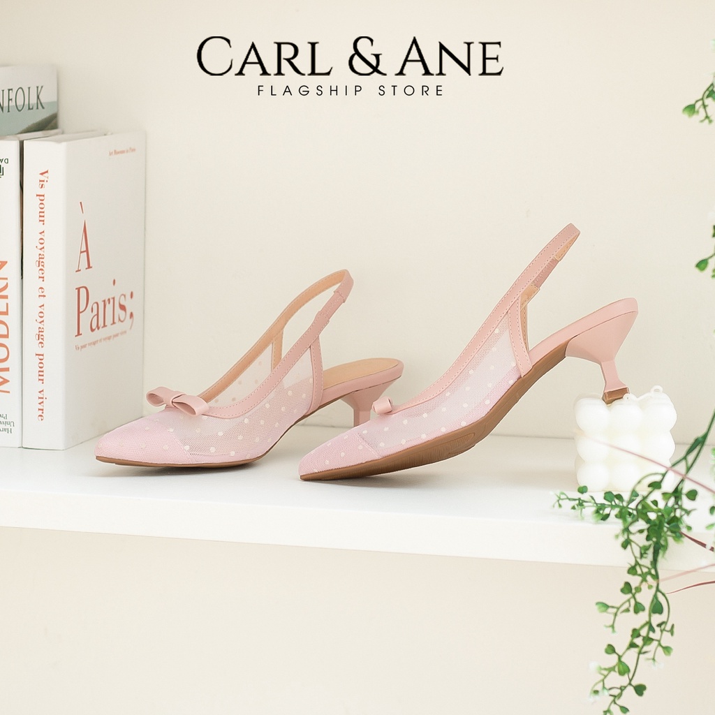 Carl &amp; Ane - Giày cao gót mũi nhọn phối dây lưới cao 5cm màu hồng - CL030
