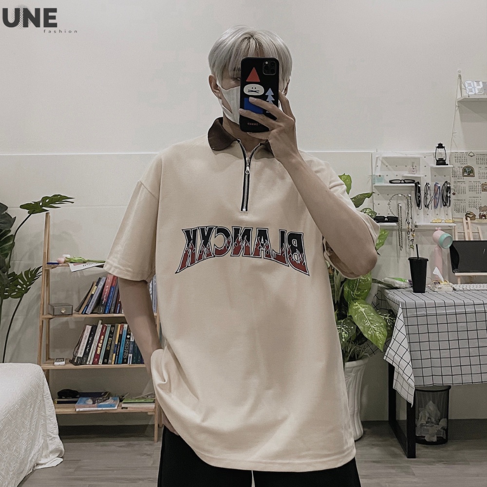 ÁO THUN POLO NAM NỮ FORM RỘNG TAY LỠ KIỂU HÀN, ÁO PHÔNG CÓ CỔ KHOÁ KÉO BLANCXK