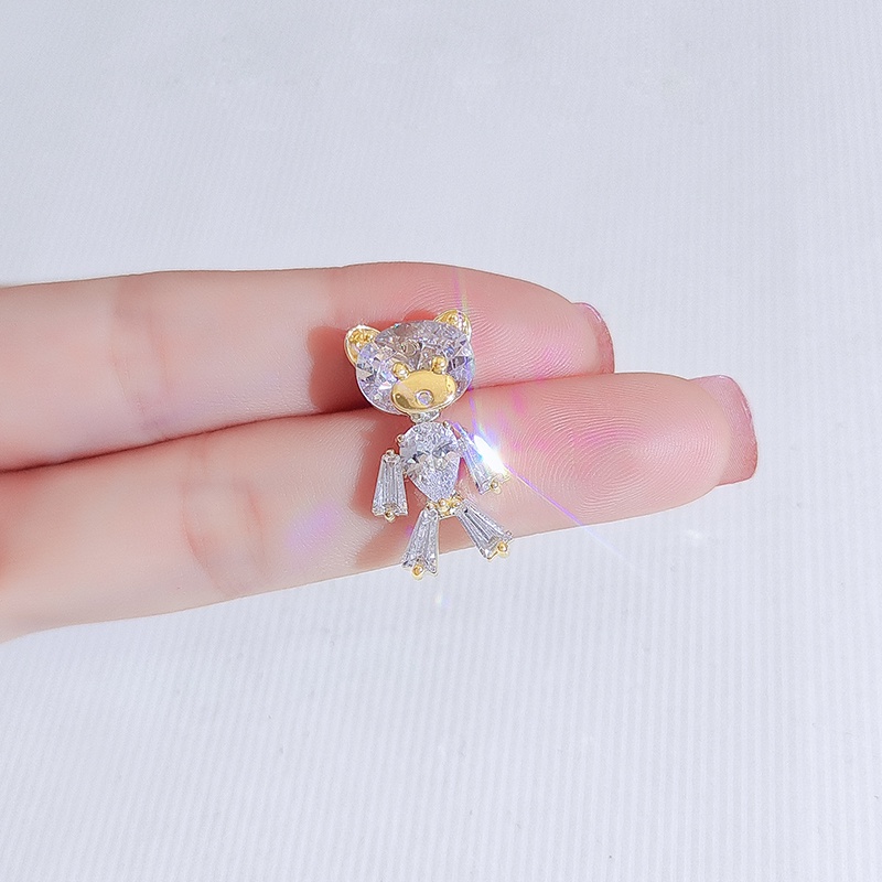 [Jiudolan] Ghim Cài Áo Hình Gấu Hoạt Hình Đính Đá Zircon Sáng Bóng Phong Cách Hàn Quốc Cho Nữ