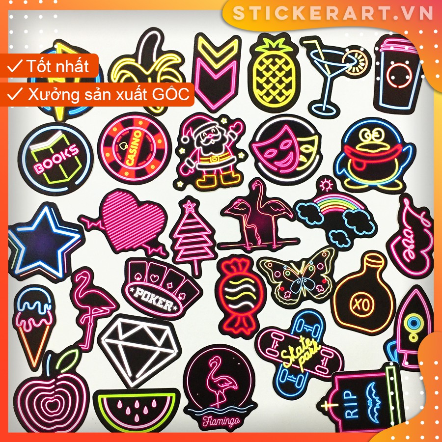 [NEON] SET 100 Sticker chống nước trang trí,dán xe laptop mũ bảo hiểm vali...