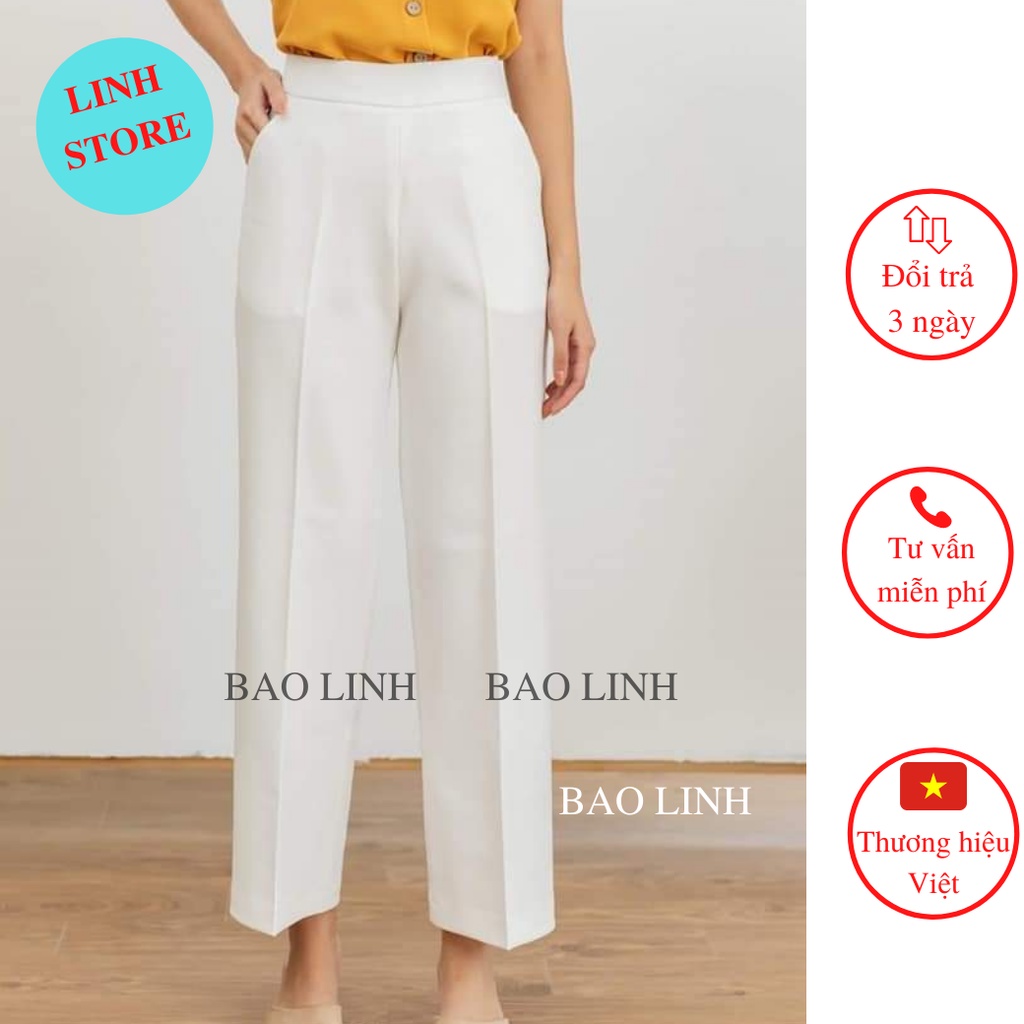 Quần Ống Rộng Nữ Lưng Cao Dáng Suông Dài LINH STORE, Quần Vải Nữ Công Sở Chất Liệu Tuyết Mưa Vitex