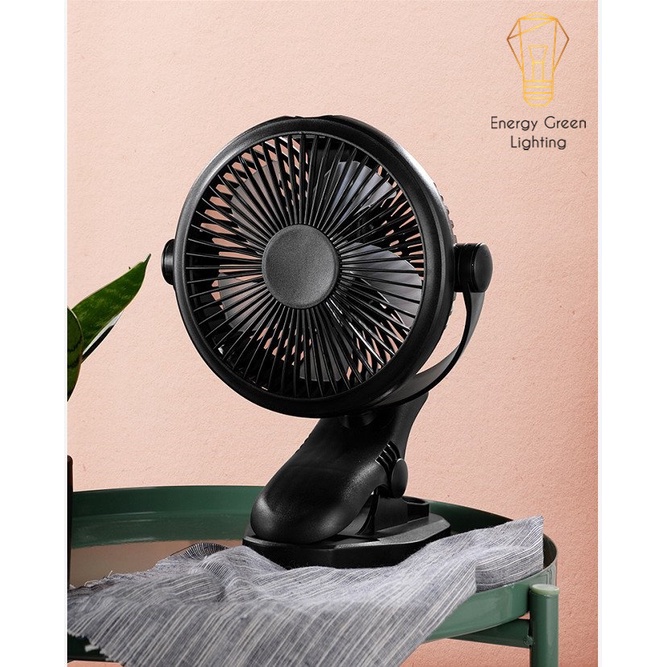 Quạt Kẹp Mini Energy Green Lighting Sạc Tích Điện Đa Năng JD-298 - Chuyên dùng cho xe đẩy em bé - Văn phòng công sở