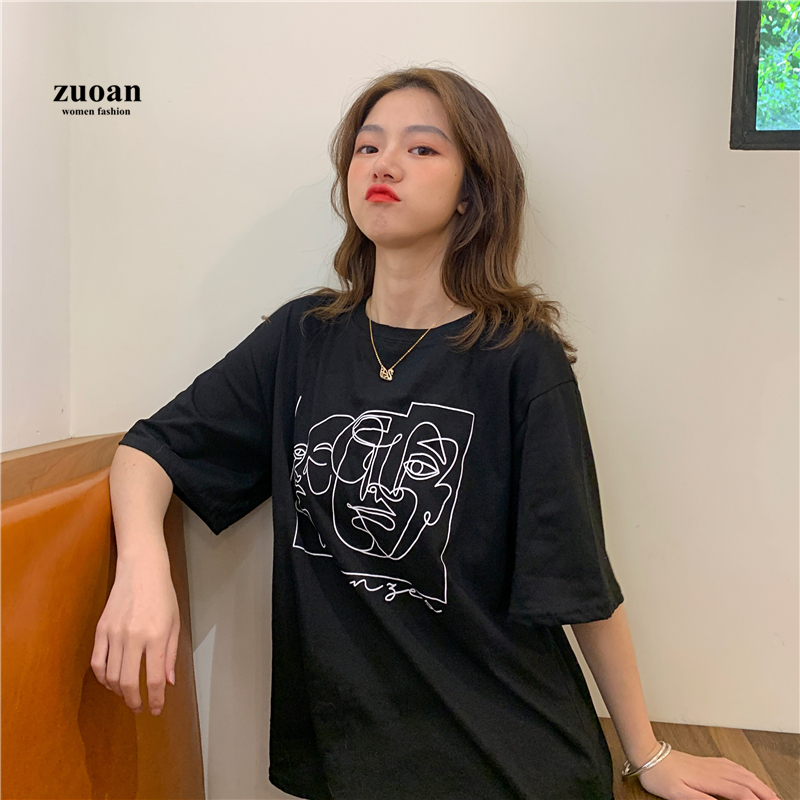 SUXI Áo Thun Nữ In Họa Tiết Cổ Điển Ngắn Tay