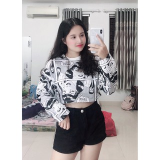 Áo Thun Nữ Croptop Dài Tay Truyện Tranh Hot 2018 EVA AO 10050