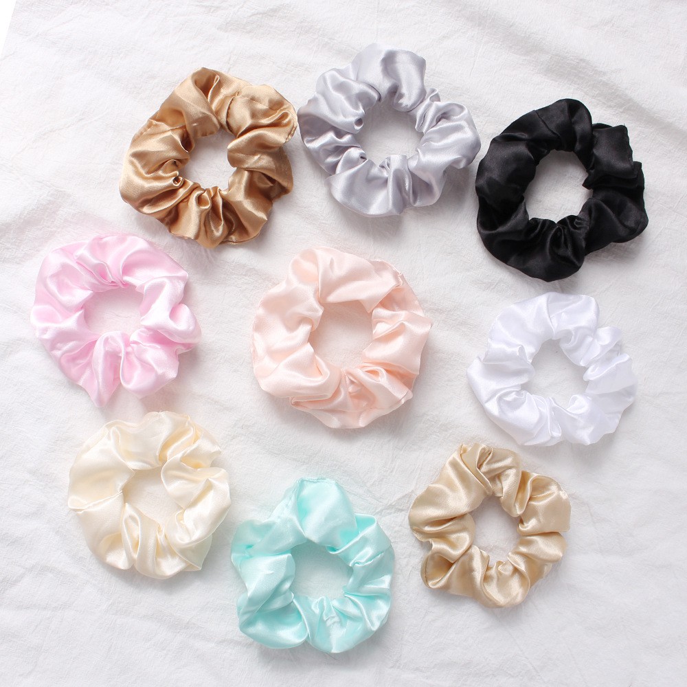 Scrunchies Cột Tóc Vải Lụa Phi Bóng Trơn Basic