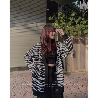 Áo khoác cardigan ngựa vằn oversize