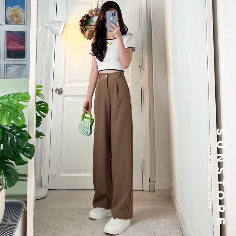 Quần culottes ống rộng suông dài chất rũ cao cấp lưng cao cài nút Spant 2 | BigBuy360 - bigbuy360.vn