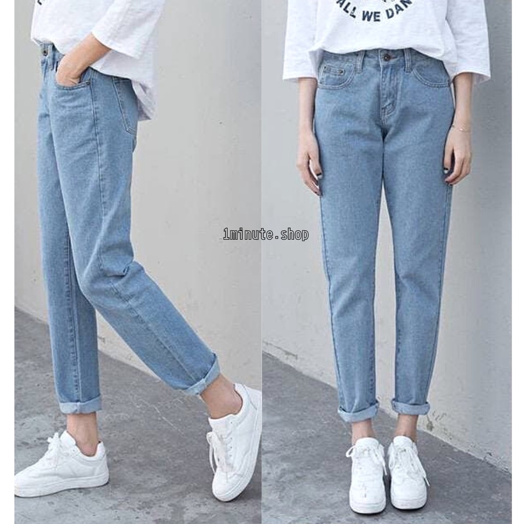 Quần jean baggy nữ trơn Basic cạp cao phong cách ulzzang (Size Đại, Bigsize) - Quần bò baggy lưng cao trơn 1Minute QJ018 | BigBuy360 - bigbuy360.vn