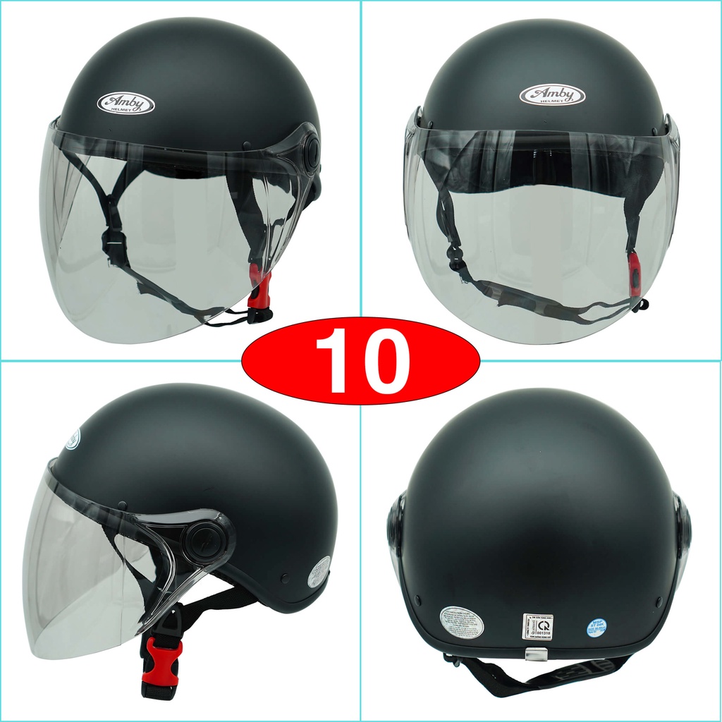 Mũ Bảo Hiểm Nửa Đầu Amby Helmet ST05, có kính dài che cả mặt, kiểu dáng thời trang cho nam và nữ - Đen Nhám