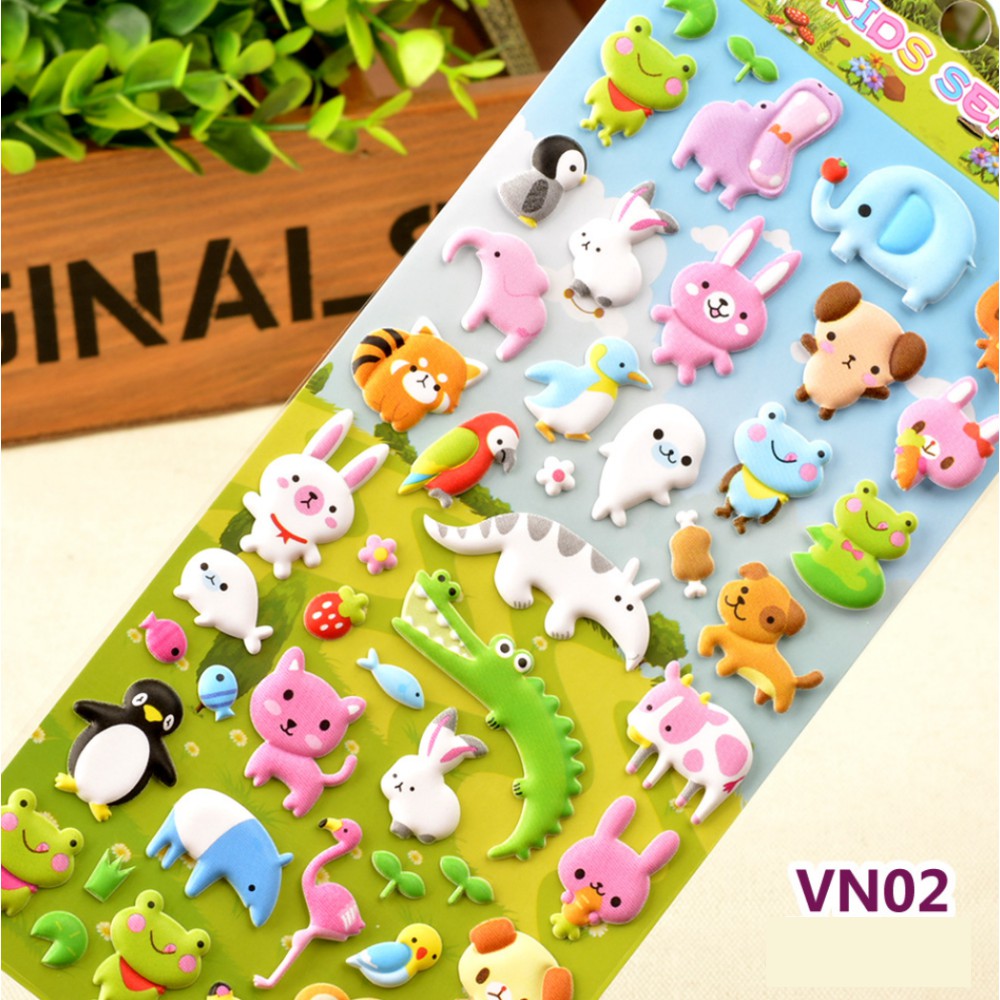 Sticker 3D chống thấm THẾ GIỚI ĐỘNG VẬT dán cho bé đồ chơi dán giải trí học thêm về con vật động vật