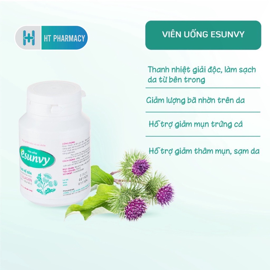 Viên Uống Thanh Nhiệt Giải Độc Esunvy, Giảm Mụn Trứng Cá, Hạn Chế Vết Thâm Hộp 30 Viên