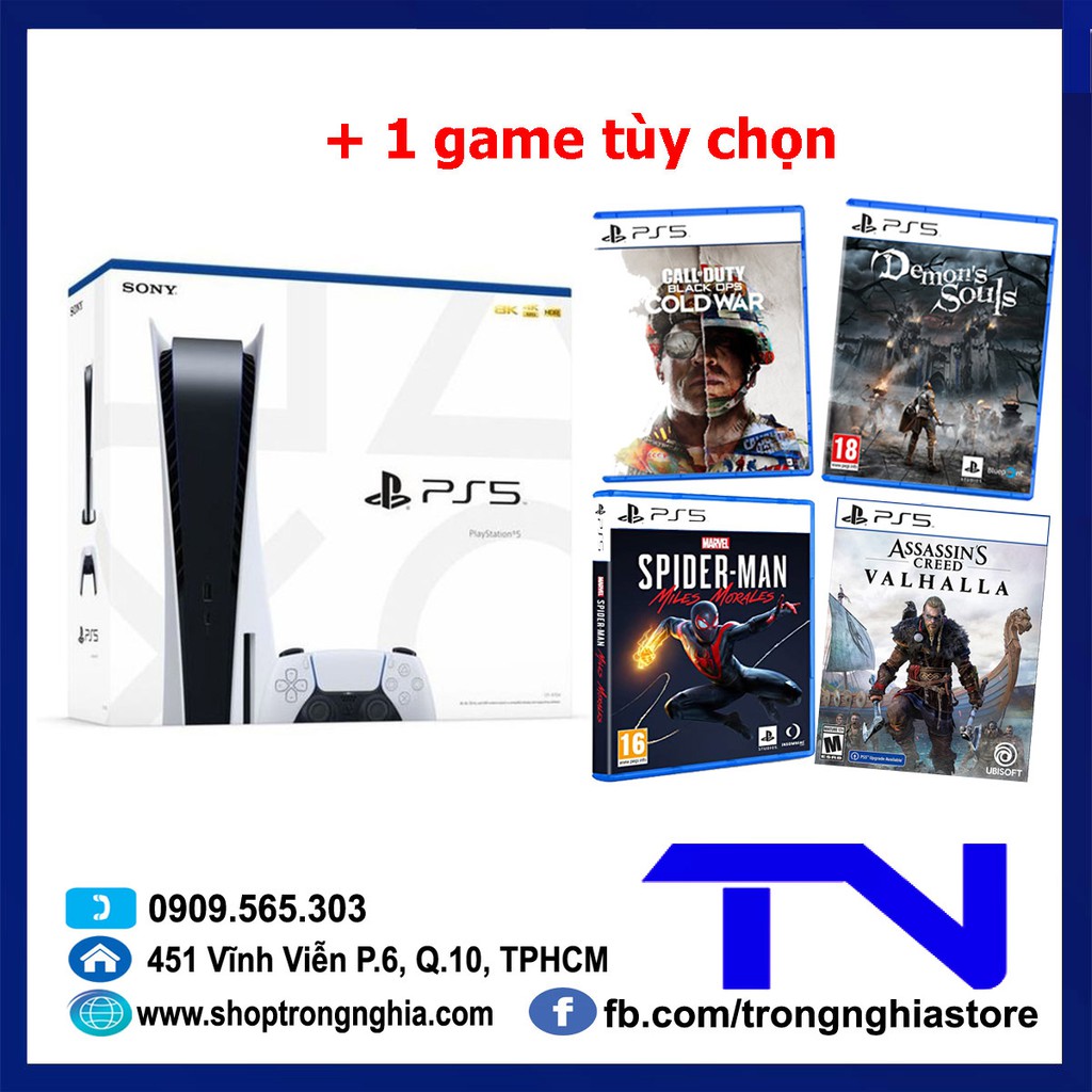 Máy chơi game PS5 Sony Playstation Hàng chính hãng phiên bản có ổ đĩa Blue-ray + 1 game PS5 tùy chọn