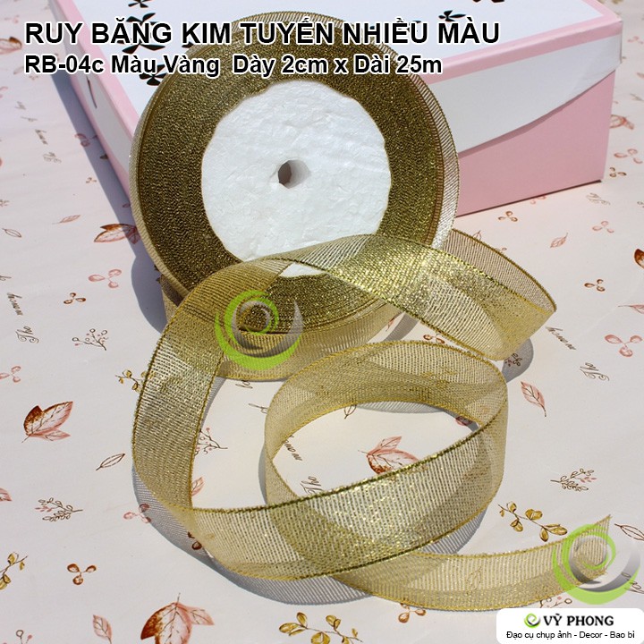 RUY BĂNG TRANG TRÍ 2cm x 25m  KIM TUYẾN NHIỀU MÀU GÓI QUÀ TẶNG HỘP BÁNH BAO BÌ RB-0004