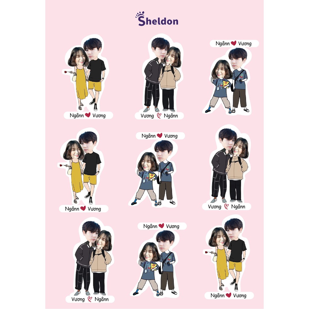 In sticker cặp đôi tình yêu Sheldon theo yêu cầu siêu cute, chống nước, không bong tróc,bay màu dán lên mũ bảo hiểm,máy