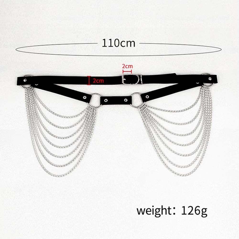 Thắt Lưng Da PU Màu Đen Phối Dây Xích Điều Chỉnh Được Thời Trang Cho Nữ