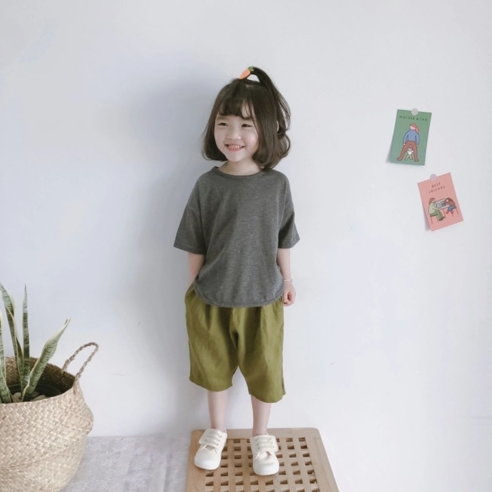 [Babycat Hàng Có Sẵn Bộ Áo + Quần Dài Vải Lanh Cotton Thoáng Khí Phong Cách Nhật Hàn Nhật Bản Thời Trang Mùa Hè Cho Bé Trai Và Bé Gái