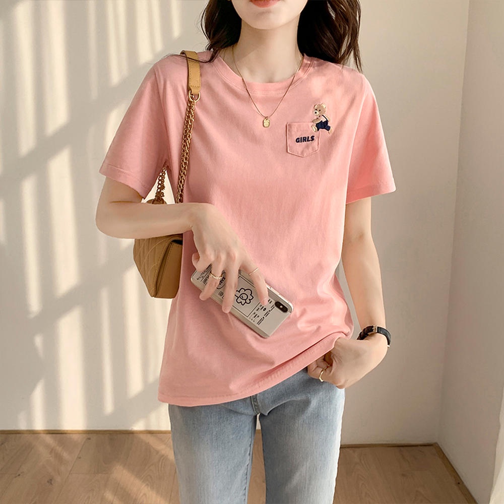 Áo Thun Cổ Tròn Tay Ngắn Dáng Rộng Hình Gấu Phong Cách Mới Mùa Hè 50298