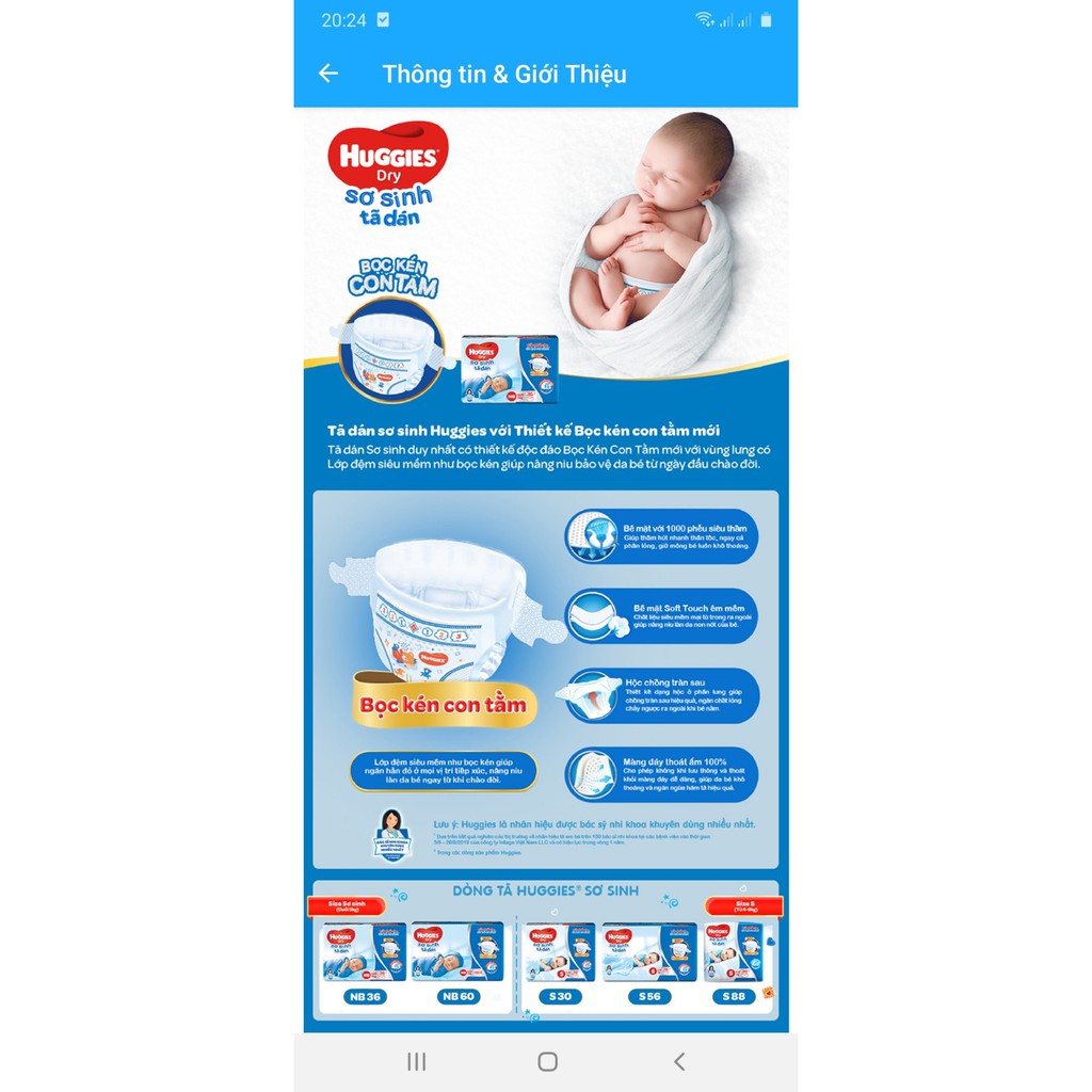 [Tặng 1 Tã Quần] Tã dán sơ sinh Huggies Dry Newborn S56 - HSD luôn mới