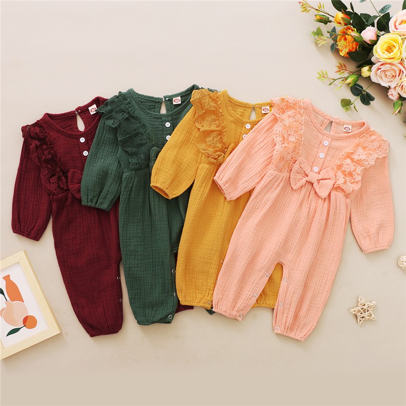 Áo liền quần Mikrdoo vải cotton tay dài thoải mái dành cho bé trai và bé gái 0-18 tháng tuổi