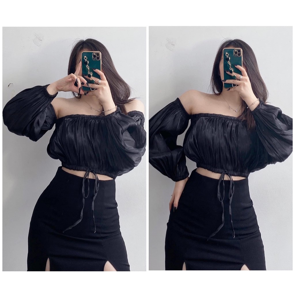 Áo Croptop Bẹt Vai Sexy, Quyến Rũ| Croptop Nữ Tay Dài Trễ Vai