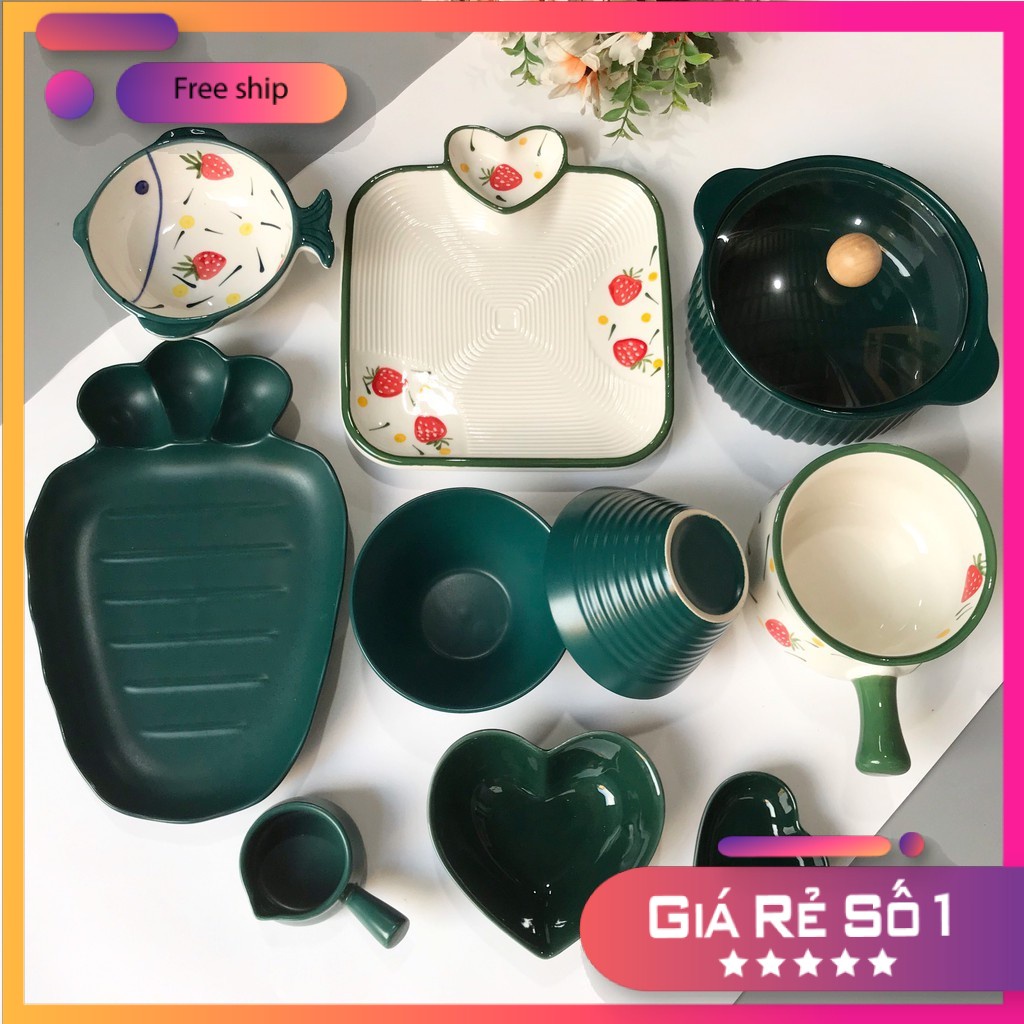 Bát Đĩa Decor Bát Ăn Cơm Bộ Chén Dĩa Sứ Xanh Cổ Vịt Dễ Thương Cute Cao Cấp S05