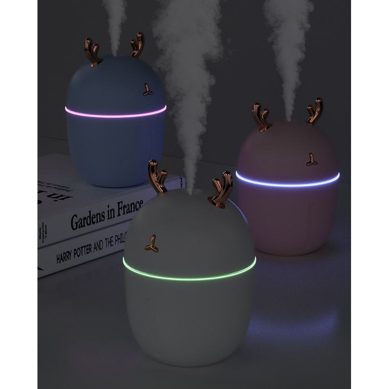 [ẢNH THẬT] Máy phun sương tinh dầu / tạo ẩm có đèn led đổi màu tự động cho phòng ngủ hình con hươu đơn giản dễ thương