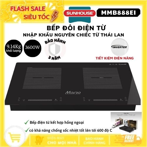 Bếp đôi điện từ hồng ngoại Sunhouse Mama MMB888EI - nhập khẩu nguyên chiếc từ Thái Lan, hàng chính hãng