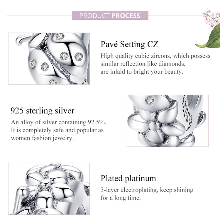 Hạt phụ kiện Bamoer BSC112 đính đá nhân tạo dùng làm vòng đeo tay cho nữ