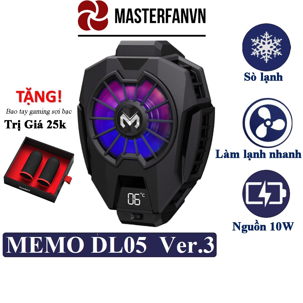 Quạt tản nhiệt điện thoại MEMO DL05 - Siêu lạnh, hiển thị nhiệt độ, LED RGB, Kẹp thu vào 2 chiều