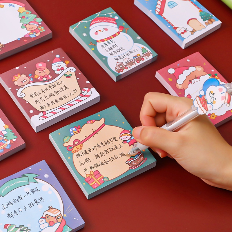 Set 50 Tập Giấy Ghi Chú Họa Tiết Ông Già Noel/Người Tuyết Hoạt Hình Dày Dặn