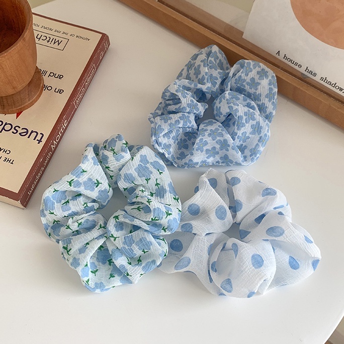 Cột Tóc Scrunchies LIN Họa Tiết Màu Xanh