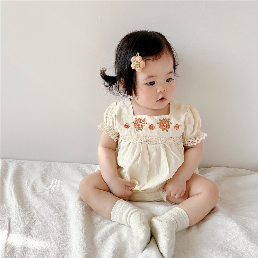 Đầm Công Chúa Ngắn Tay Thêu Hoa Cho Bé Gái