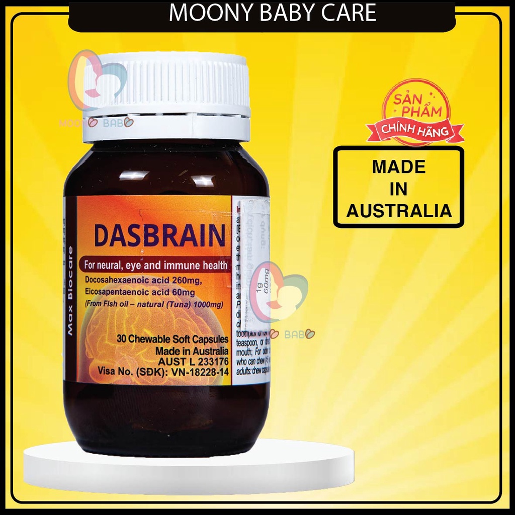Dasbrain xuất xứ Úc, dành cho bà bầu, trẻ em, Viên uống bổ não, tăng cường hệ miễn dịch - Moony Baby