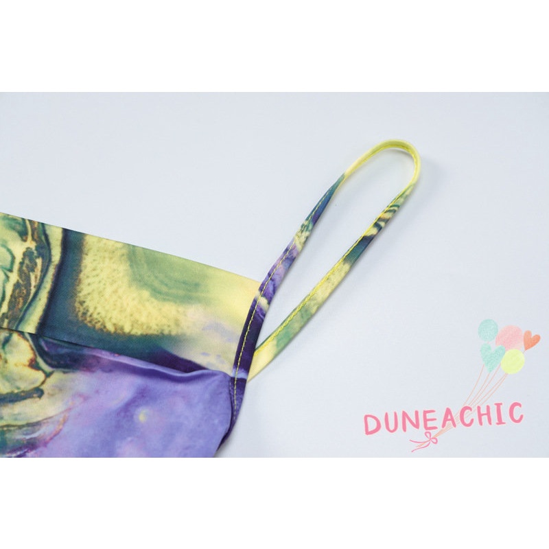 DUNEA Đầm hai dây xẻ tà in họa tiết thời trang cho nữ