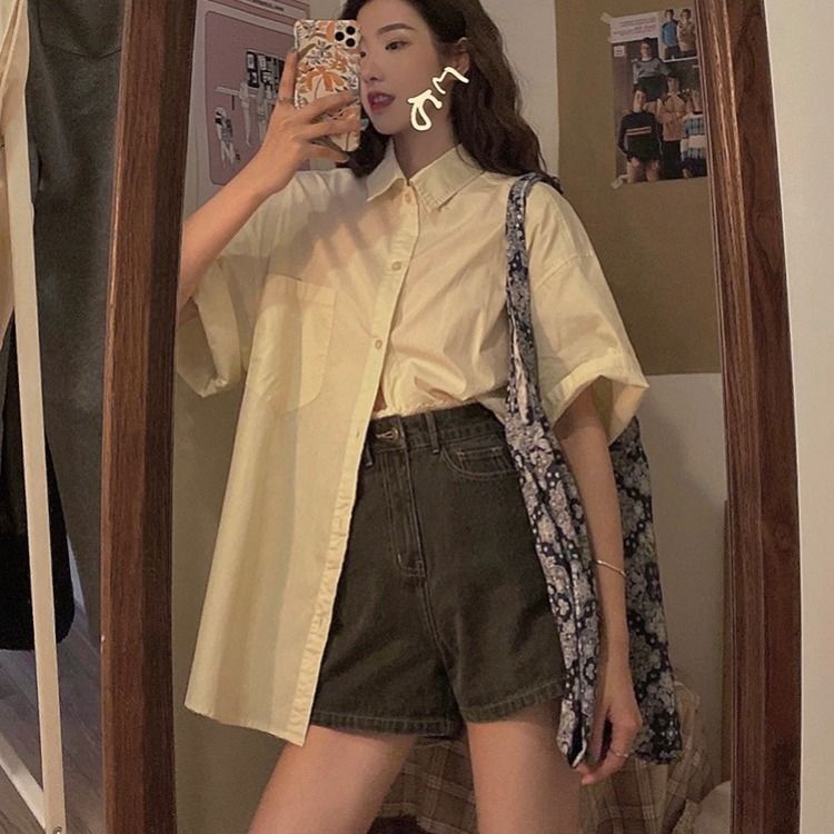 COZOK Quần Short denim Dáng Rộng Viền Ren Phong Cách Hàn Quốc